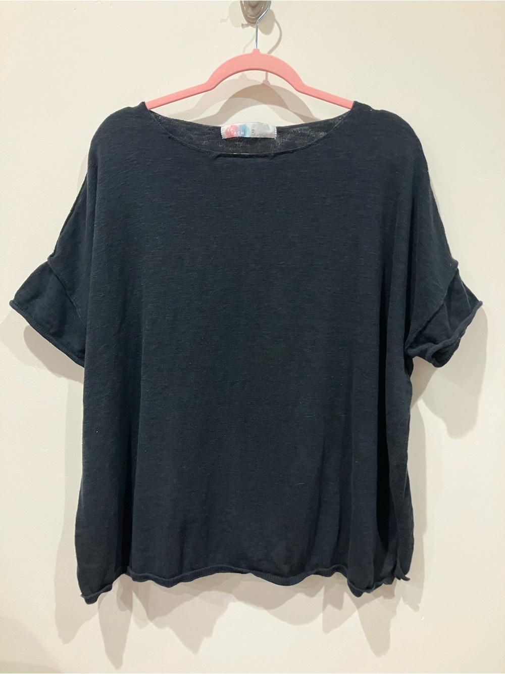 FP Beach Black Knit Short Sleeve Oversized Relaxed Top